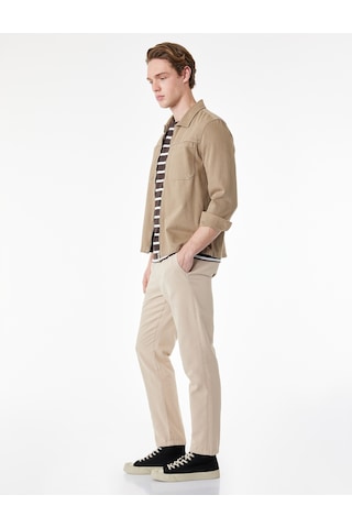 Koton Regular Fit Pamuklu Cepli Gabardin Beli Bağcıklı Yazlık Pantolon Bej 6sam40053hw Ekru