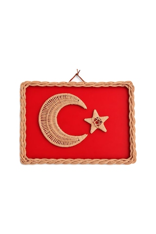 El Yapımı Bambu Örgü Türk Bayrağı Ay Yıldız Duvar Dekoru