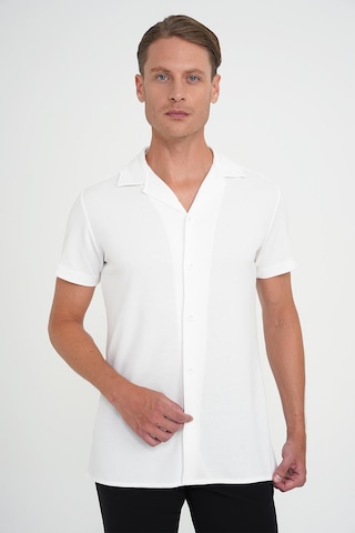 Efor Slim Fit Apaş Yaka Modal Karışımlı Kısa Kol Beyaz Gömlek G 1590 Beyaz
