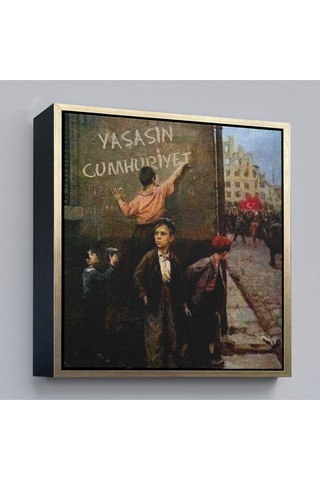 Çerçeveli Yaşasın Cumhuriyet Yazan Çocuklar Kanvas Tablo-5896