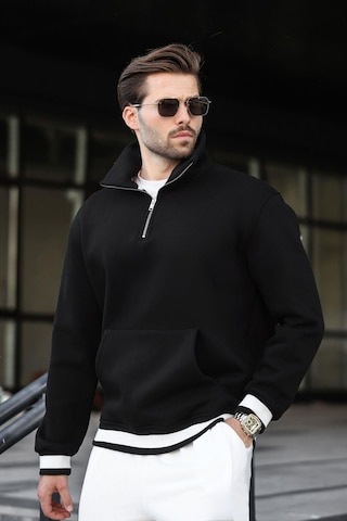 Madmext Siyah Fermuarlı Dik Yaka Kanguru Cep Erkek Sweatshirt E7159 Siyah