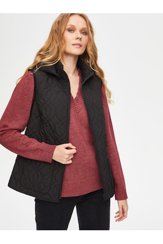 Patch Cep Detaylı Kapüşonlu Kapitone Yelek 69456 U6945610 Siyah