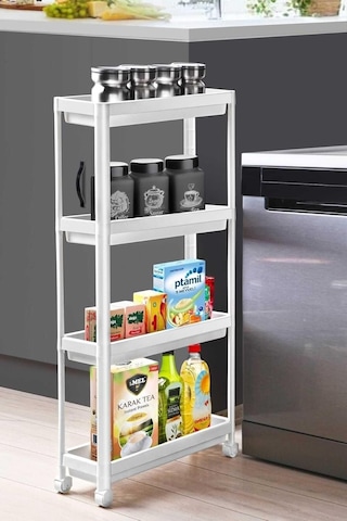 Slim 4 Katlı Tekerlekli Raf Ünitesi - Dar Alanlar İçin Mutfak Ve Banyo Organizer - Baharatlık Ve Havluluk Düzenleyi Çok Renkli