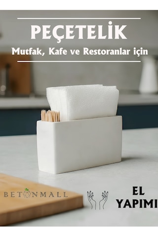 El Yapımı Beton Gri Alçı Peçetelik Minimal Masa Ve Mutfak Dekoru Kafe & Bar İçin Sade Beyaz