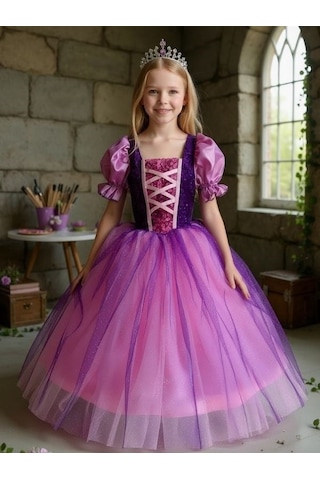 Zekids Kız Çocuk Pamuk Prenses Ve Rapunzel Kostümü-13690 Mor