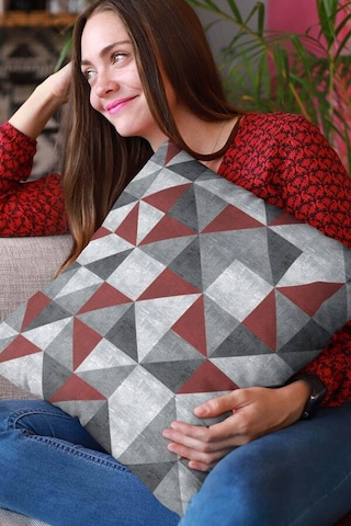 Bordo Geometrik Çift Taraflı Yastık Kırlent Kılıfı Krl383n11