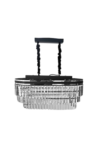Kristalim Gümüş Detaylı 70x30 Cm'lik Kristal Taşlı Lüks Avize - Yatak Odası - Salon - Mutfak Gümüş