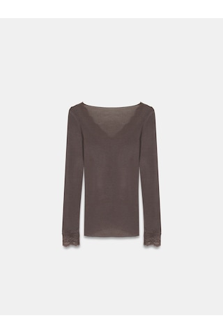 Dilvin 32311 Dantelli Kaşmir Bluz-kahve Kahve