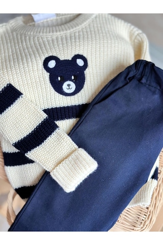 Miniğimin Cicileri Blue Bear Triko Pantolonlu Erkek Çocuk Takım - Krem