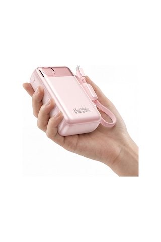 Wiwu T132 Power Plus Serisi Type-c Kablolu Pd Powerbank 65w 12000mah Pembe