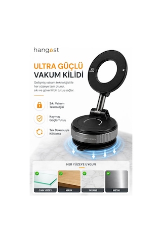 Manyetik Telefon Tutucu Vakumlu 360 Dönebilen Katlanabilir Masa, Araç Ve Cam Uyumlu Telefon Standı Siyah