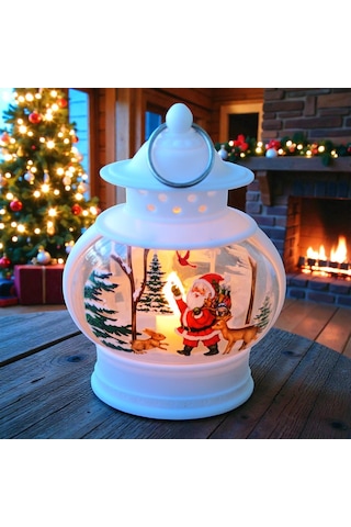 Vıp Oval Beyaz Noel Baba Yılbaşı Feneri Gün Işığı Led Işıklı Fener Yılbaşı Hediyeleri 14x8x4 Cm