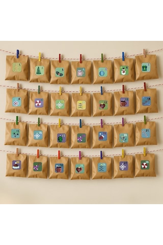 Yılbaşı Advent Takvimi Hediye Seti, Sticker-kraft Kese Kağıdı-renkli Ahşap Mandal-jüt&twine Baker İp
