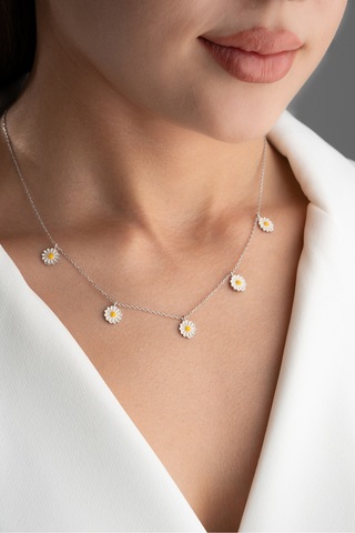 Çekirdekjewelry 925 Ayar Gümüş Çoklu Papatya Kolye Gri