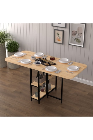 Asra Trend Metal Ayaklı Katlanır Mutfak Masası KM-31 %100 MDF Akıllı Yemek Masası Safir Meşe