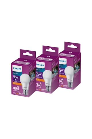 Philips Led 10-75W Ampul 2700K Sarı Işık 3Lü