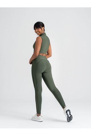 Dikişle Modellenmiş Spor Tayt Haki Yeşili