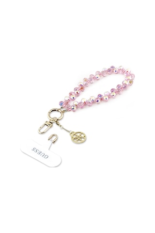 Guess Lisanslı 4g Metal Logolu Kristal Taşlı Telefon Bilek Askı Zinciri Pembe Pembe