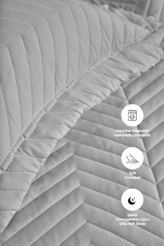 Evlen Home Ross %100 Pamuk Yatak Örtüsü Pike Takımı Çift Kişilik Kapitone Çizgili Günlük Yıkanabilir Gri Gri