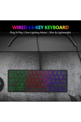 Taşınabilir Kablolu 64 Tuşlu Klavye Kompakt Film Tuş Takımı Hafif Arkadan Aydınlatmalı Klavye Bir Aydınlatma Modu Tak Ve Çalıştır, Siyah