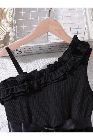 Varas Askılı Elbise - Mezuniyet Elbisesi - Kız Çocuk Abiye Gösteri Elbisesi A.Yeşil