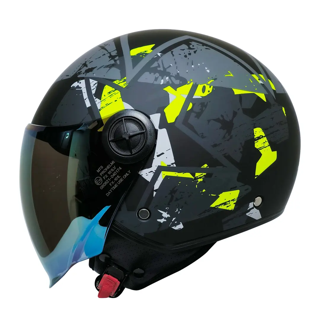Fx-101 Neon Camo Yarım Kask - Abs Gövde - Ce Onaylı Motosiklet Kaskı Neon Camo