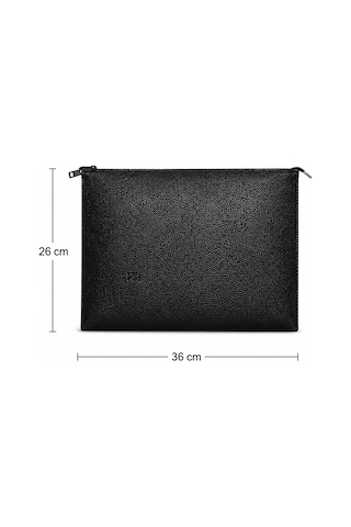 Zipcase 36x26 Cm Kalın Suni Deri Çift Dikişli Fermuarlı Laptop Ve Evrak Çantası Siyah Siyah
