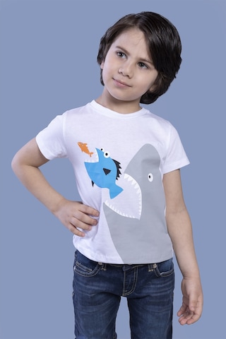 Toontoy Kids Toontoy Erkek Çocuk Köpek Balığı Baskılı Tişört Beyaz