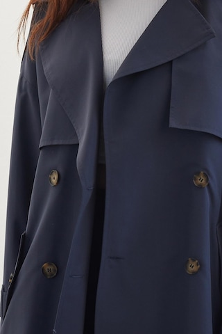 Manuka Düğmeli Kruvaze Trençkot Lacivert