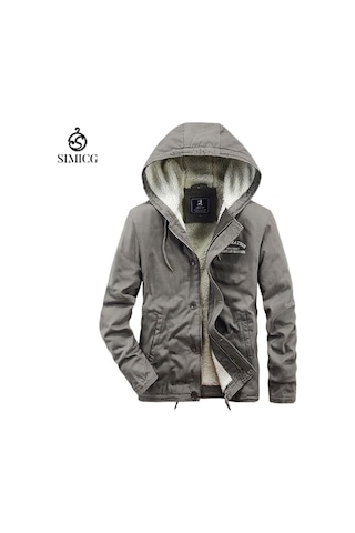 Erkek Kışlık Kalınlaştırılmış İş Kıyafetleri Pamuklu Ceket Saf Pamuklu Kapüşonlu Pamuklu Günlük Ceket Gri