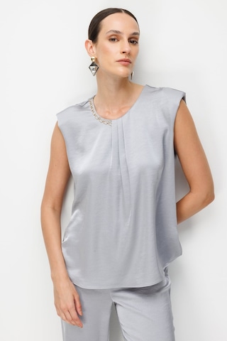 Ekol Kadın Zincir Aksesuarlı Drape Detaylı Bluz 2432 Gümüş