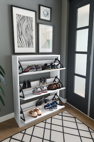 3 Bölmeli Ayakkabılık - Beyaz Beyaz