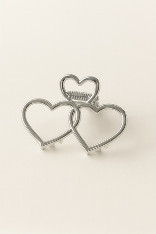 7 Cm Çift Kalp Model Gümüş Saç Tokası Zarif Ve Romantik Metal Mandal Toka Gümüş