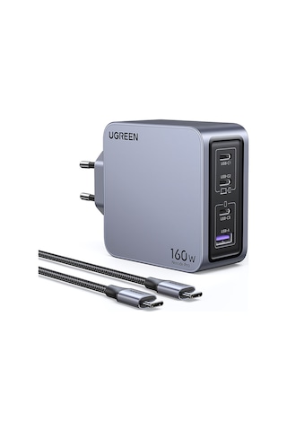Ugreen Nexode Pro 160w Gan Hızlı Şarj Cihazı 100w Kablolu Usb-c Qc Pd 3xusb-c, 1xusb-a, Uzay Grisi, 25877