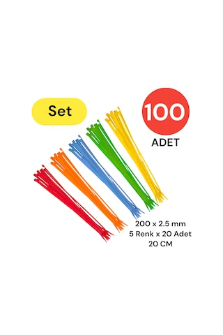 Tek-iş Plastik Kablo Bağı Klipsi Cırt Kelepçe Karışık Renk Set 200 Mm 5 Renk X 20 Toplam 100 Adet