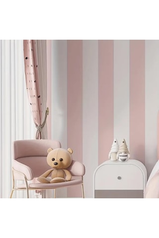 Pembe Beyaz Kalın Çizgili Duvar Kaplama Folyosu