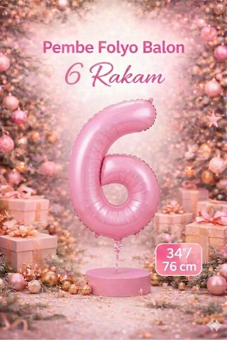 5 Rakam Folyo Balon Pembe Renk 76cm Pembe