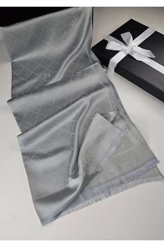 Miorel Scarfs Chnl Tema Simli Kaşmir İpek Şal Scarfs Cashmere Shawl Hijab Yeni Sezon Gri