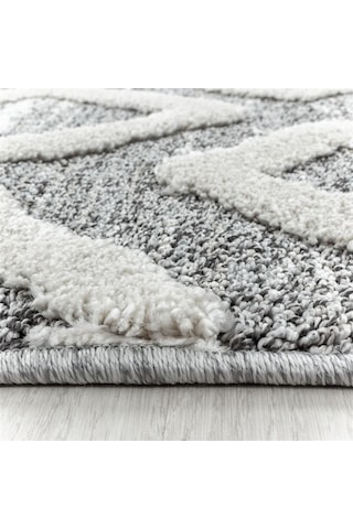 Yuvarlak Halı Yumuşak Bukle Tabanlı Modern Kabartmalı 3d Inka Motif Desenli Krem Gri Renkli Halı