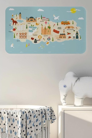 Eğitici Ve Öğretici Cocuk Odası Türkiye Haritası Duvar Sticker-60x105-3879 Renkli