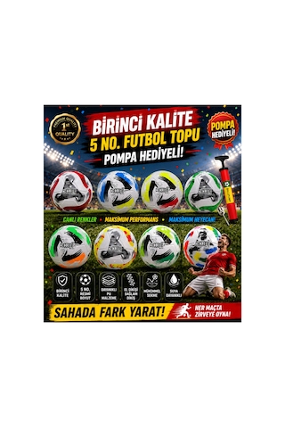 Yeni Sezon Futbol Topu Dayanıklı Halı Saha,çim,beton Zemin Dikişli Top No:5 Çok Renkli
