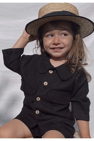 Cigit Sarh Keten Düğmeli Ceket 2-6 Yaş Siyah Siyah