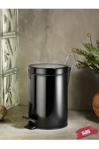Çöp Kovası Tuvalet Wc Fırçası Çöp Kovası 2'li Seti Siyah 5 Litre Siyah
