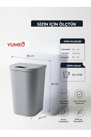 Yumeo Slim 53 Litre Kapaklı Çamaşır Sepeti Dar Alanlara Uygun Plastik Kirli Sepeti Gri Antrasit - Gri