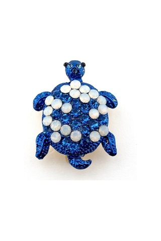 Solfera Mavi Beyaz Benekli Su Kaplumbağası Deniz Zirkon Taşlı Broş Rz198
