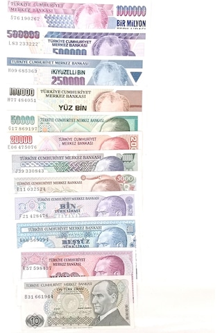 7. Emisyon 12 Adet Eskı Kağıt Para. Türk Lirası. Eski Para.