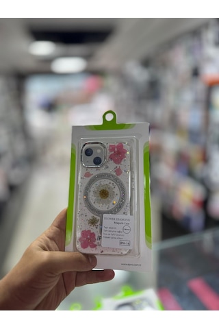 Apple Uyumlu iPhone 14 Çiçekli Magsafe Case 13 Uyumlu -