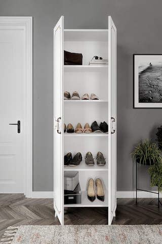 2 Kapaklı 5 Bölmeli Geniş Çok Amaçlı Ayakkabı Dolabı, Ayakkabılık Beyaz