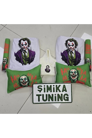 Joker Beyaz Servis Kılıfı Ön Ve Arka 4parça Takım Ve Otomobil Boyun Yastığı 2'li Ve Kemer Kılıfı 2'l