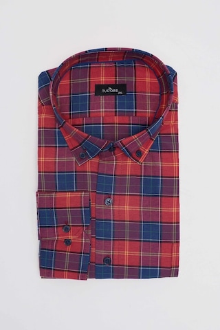 Tudors Büyük Beden Düğmeli Yaka Kareli Pamuklu Erkek Gömlek-31470-çok Renkli